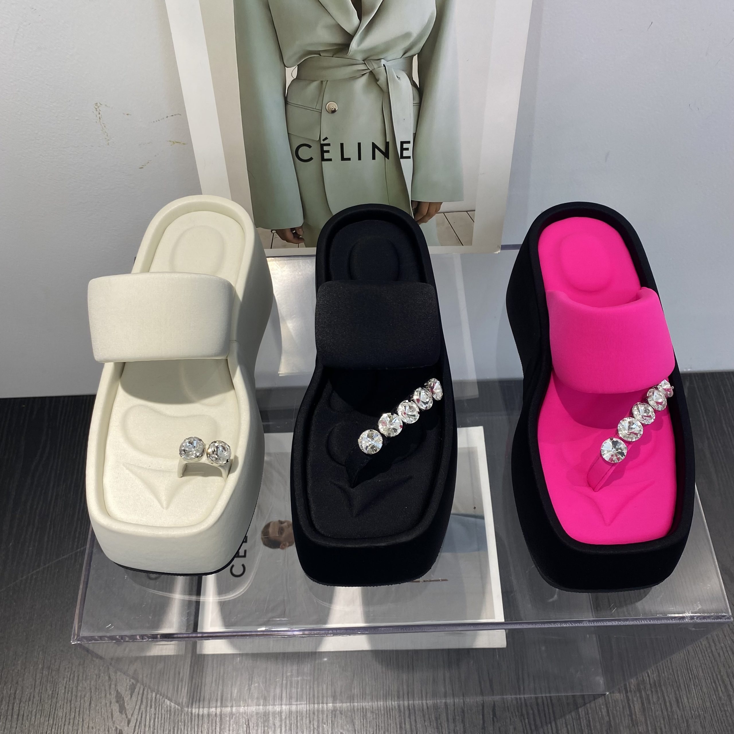 2025 Summer Street Style Chunky Sole Women's Slippers High Heel Platform Slip-on Sandals with Bow Letter Design