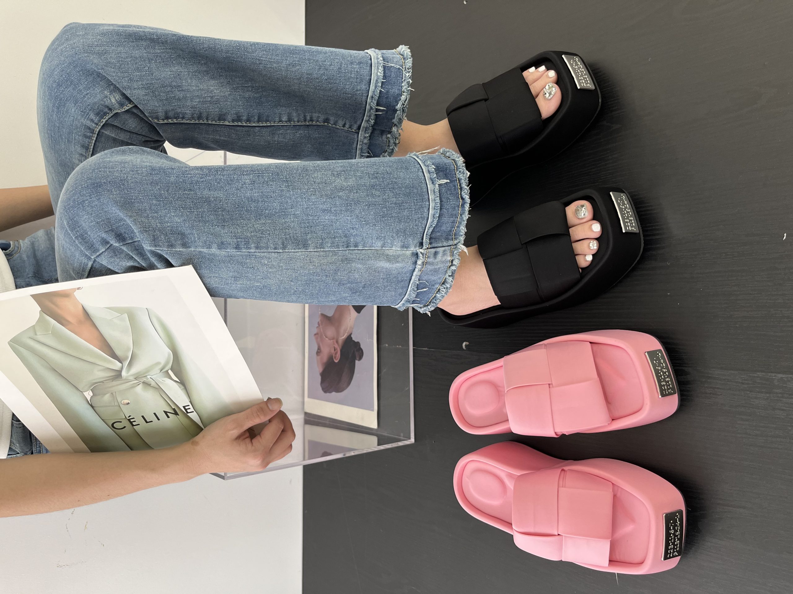 2025 Summer Street Style Chunky Sole Women's Slippers High Heel Platform Letter Thong Sandals