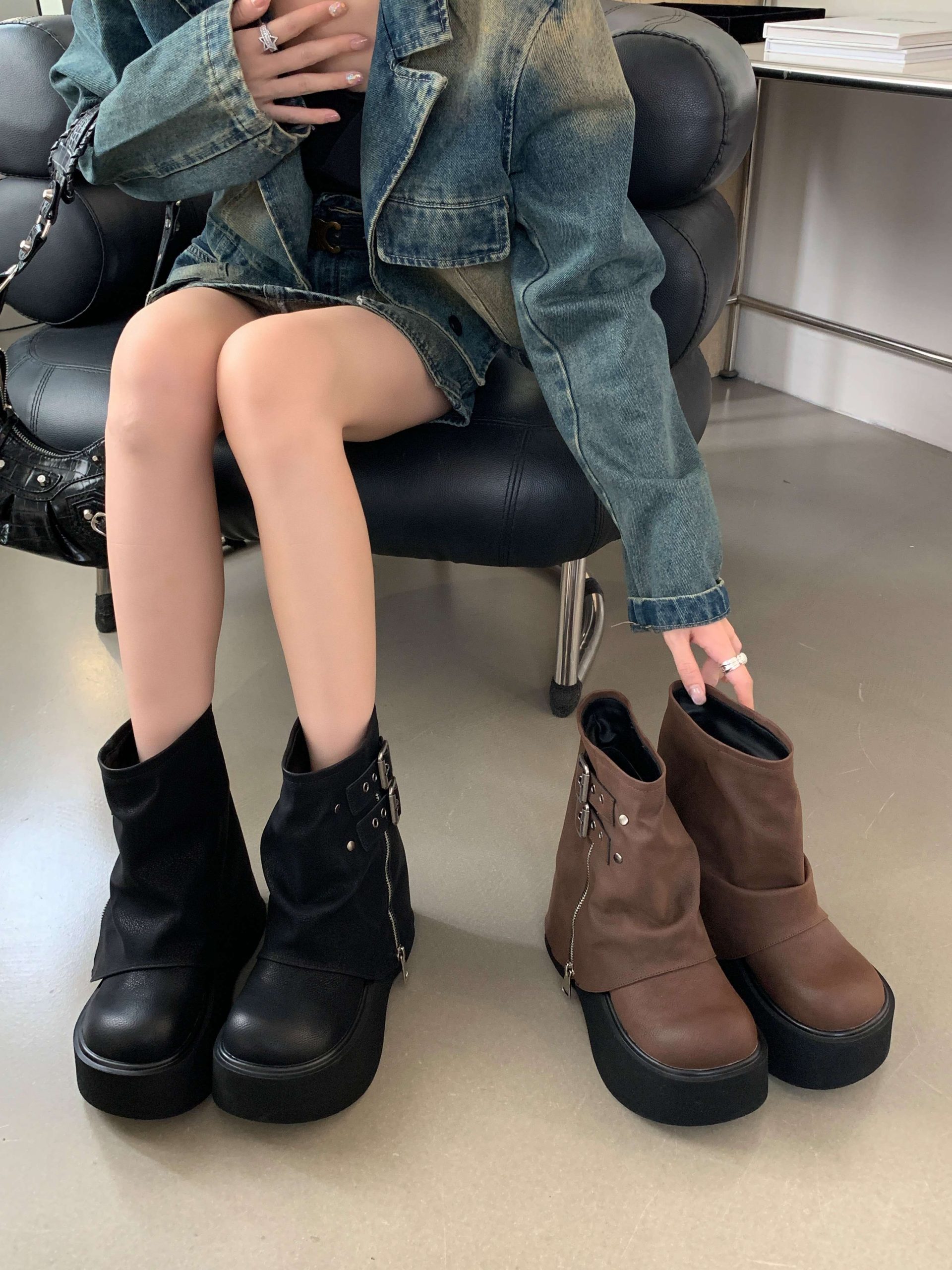 Women's Thick Sole Platform Tall Boots 2024 New Style Over Knee Boots for Petite Legs Rocking Sole Riding Boots Short Boots