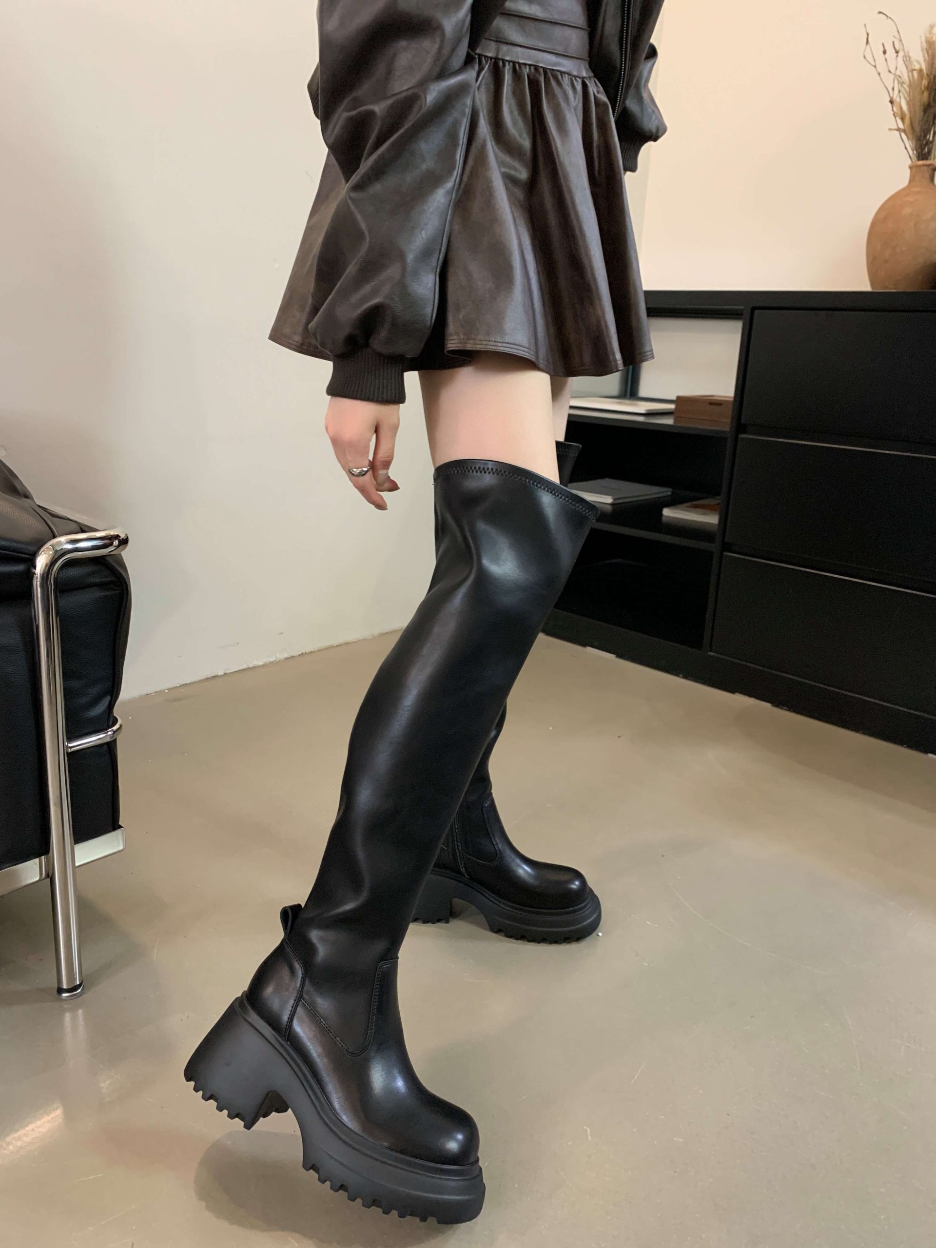 Over Knee Stretch Slim Boots Women Soft PU Leather White Long Boots 2024 New Platform Thick Sole Tall Boots Thigh High Boots - Image 3
