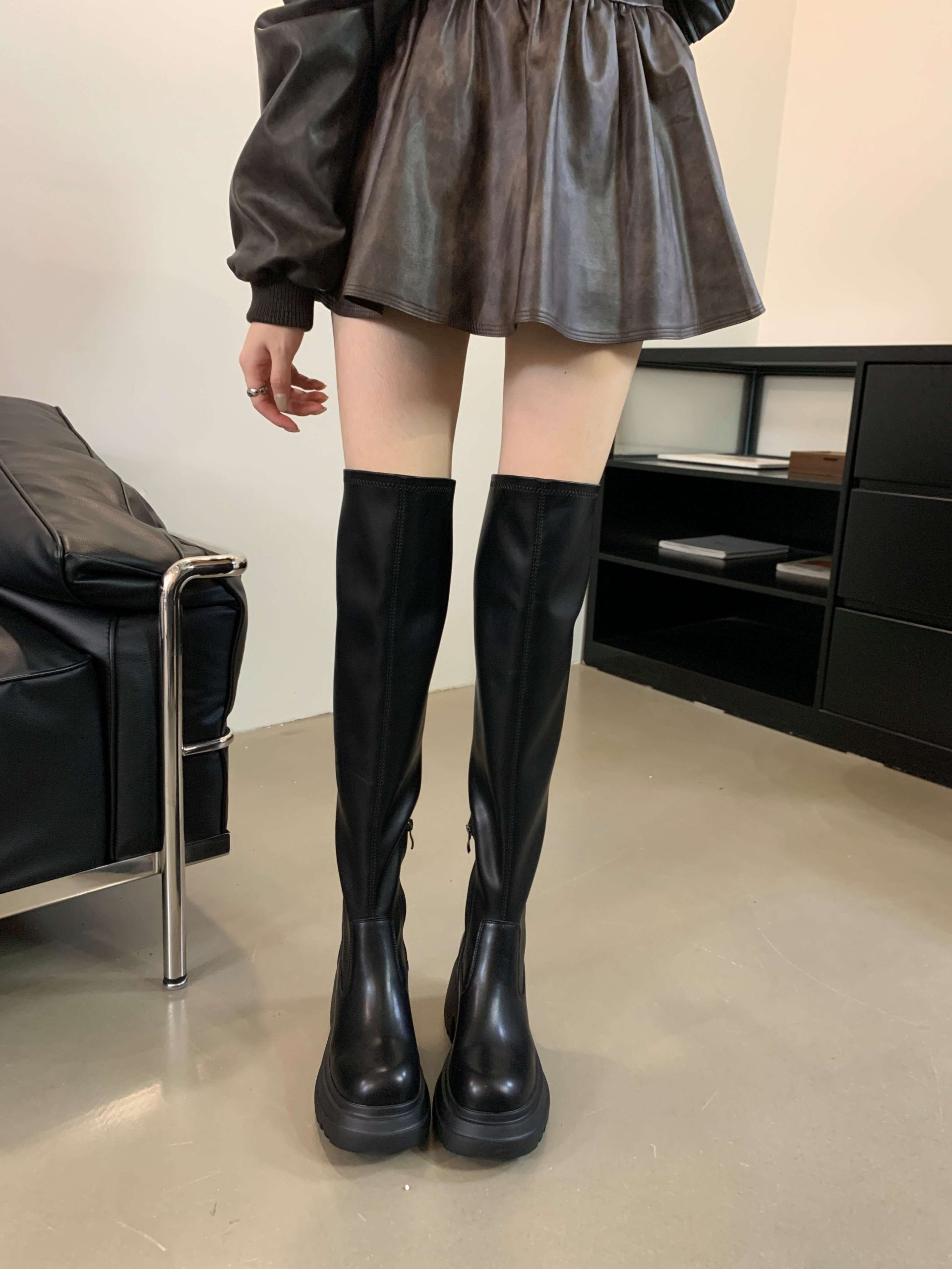 Over Knee Stretch Slim Boots Women Soft PU Leather White Long Boots 2024 New Platform Thick Sole Tall Boots Thigh High Boots - Image 4
