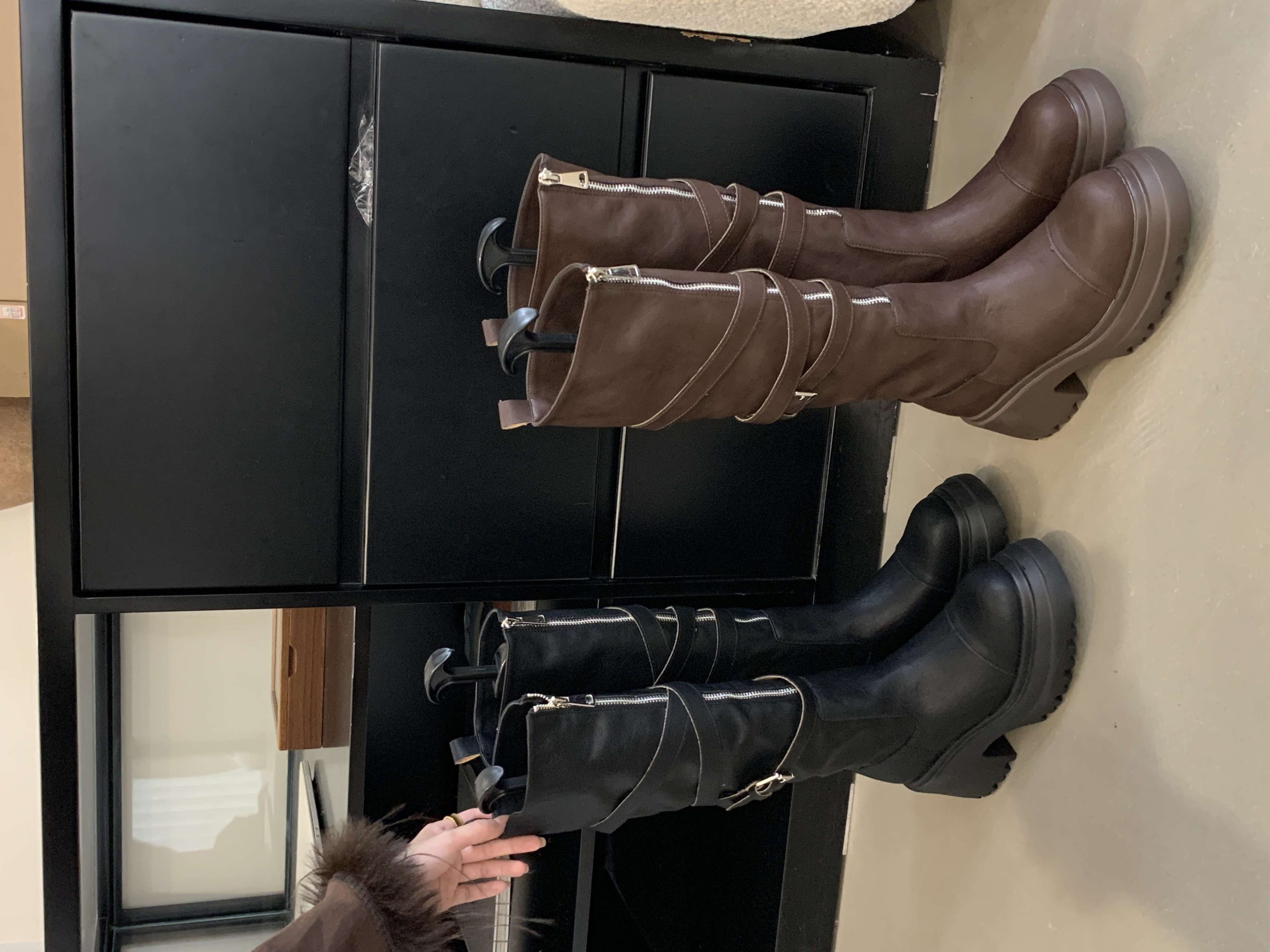 Genuine Leather Two-Way Lace-Up Motorcycle Boots Women 2024 Autumn Winter New Round Toe Thick Sole Fashion Boots Belt Buckle High Top Boots Trend