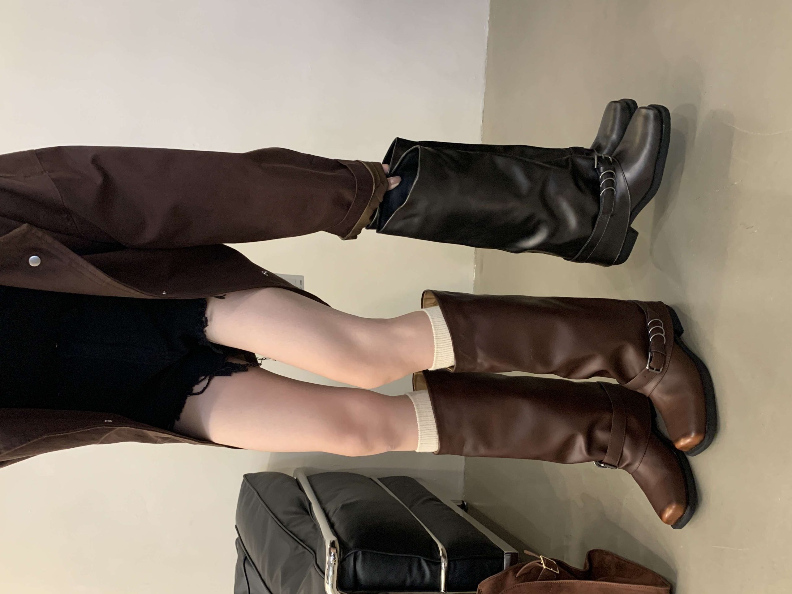 French Maillard Western Cowboy Boots Cool Motorcycle Style High Top Martin Boots Long Boots Belt Buckle Knight Short Boots Women