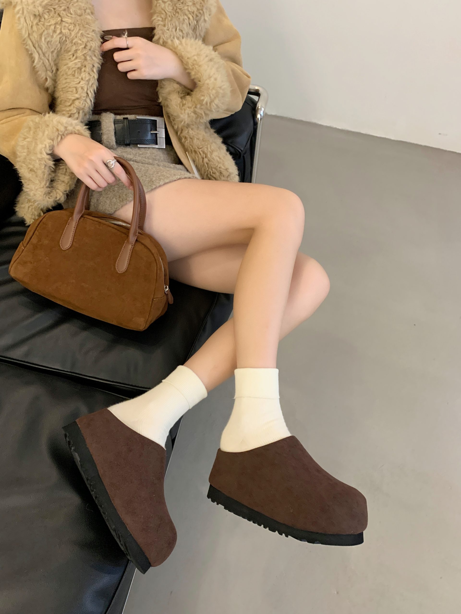 2024 Winter Wool Birkenstock Thick Sole Platform Slip-on Loafers Half Height Increase Slippers