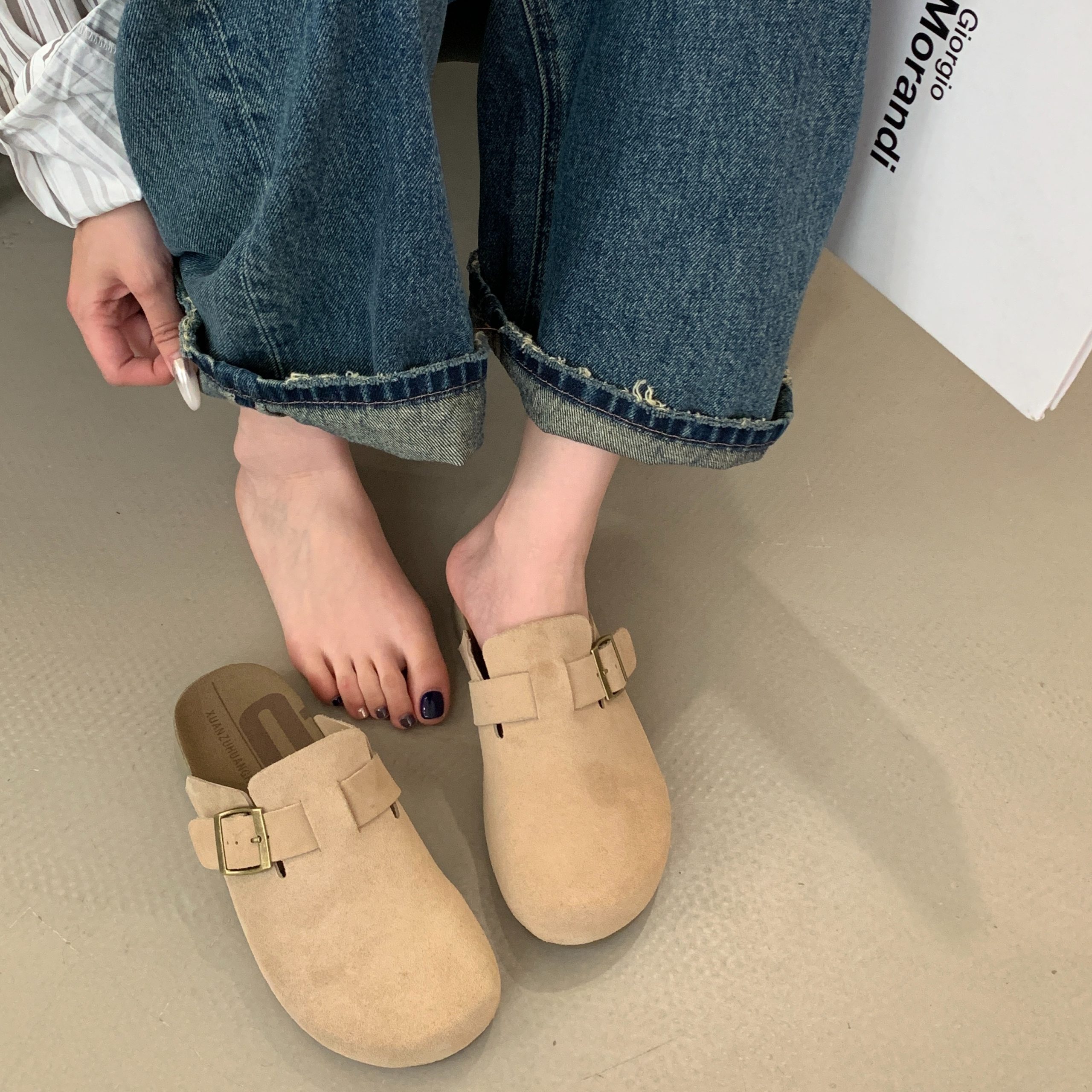 2025 Spring Summer Women's PU Leather Chunky Heel Open Toe Mule Sandals Retro Cork Clog Shoes - Image 2