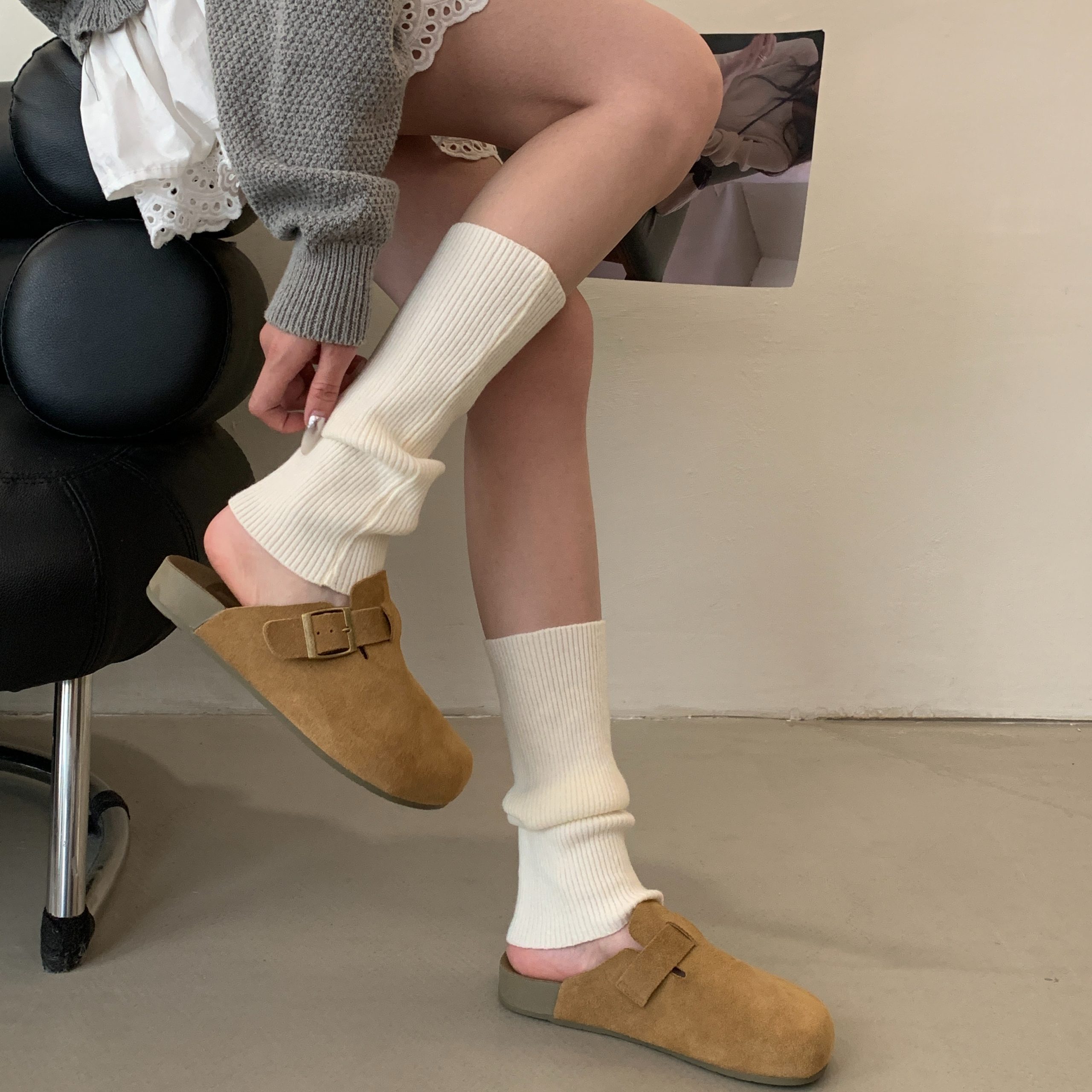 2025 Spring Summer Women's PU Leather Chunky Heel Open Toe Mule Sandals Retro Cork Clog Shoes - Image 3