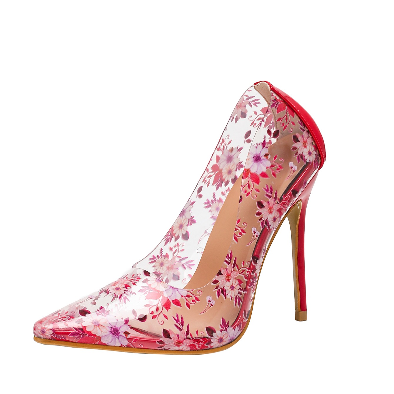 Red Floral Print Shallow Mouth 11cm Stiletto High Heel Women's Fashion Shoes 35-42 - Image 5