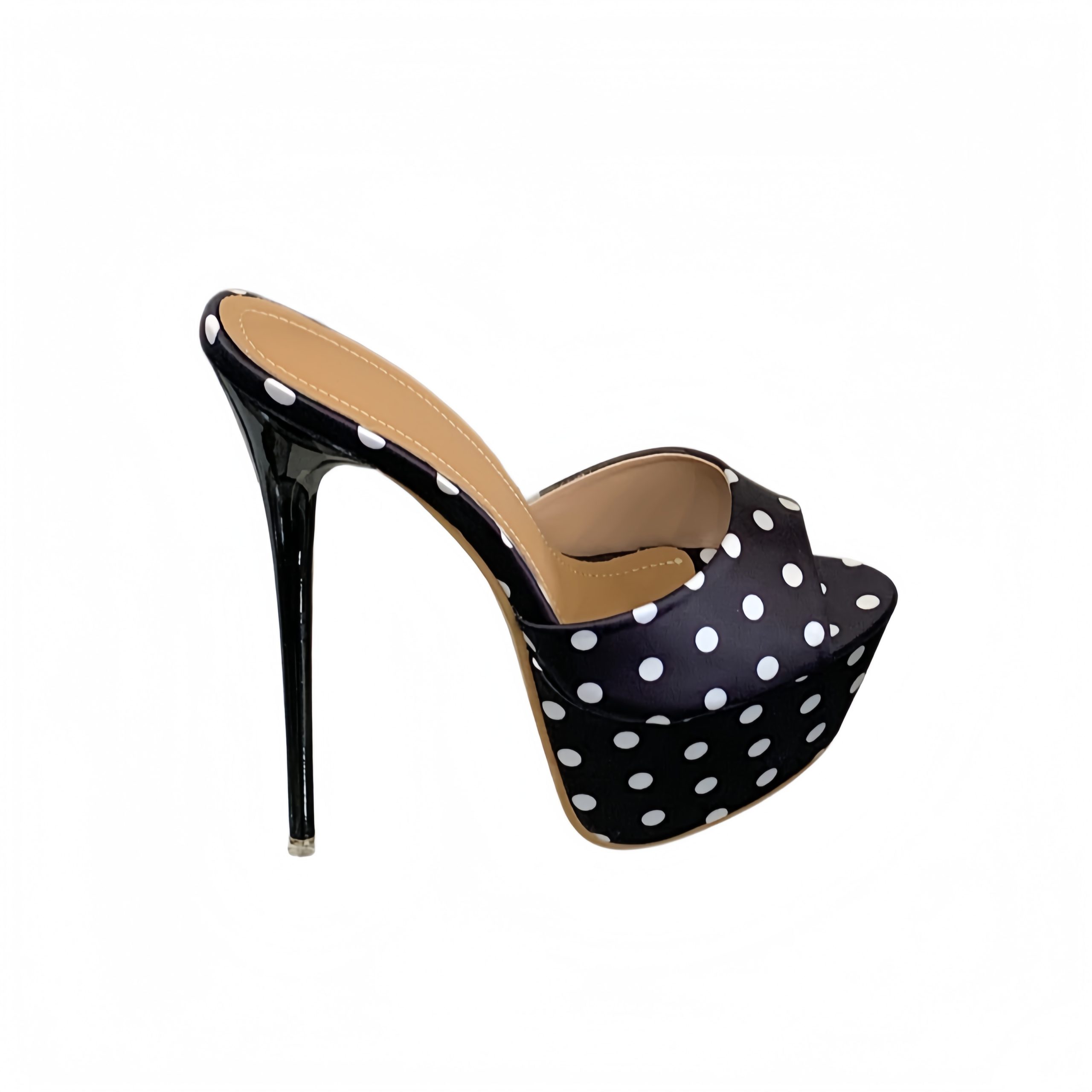 Summer French Polka Dot Platform Thin Heel Sandals 16cm Ultra High Heel One-Strap Women's Shoes - Image 5